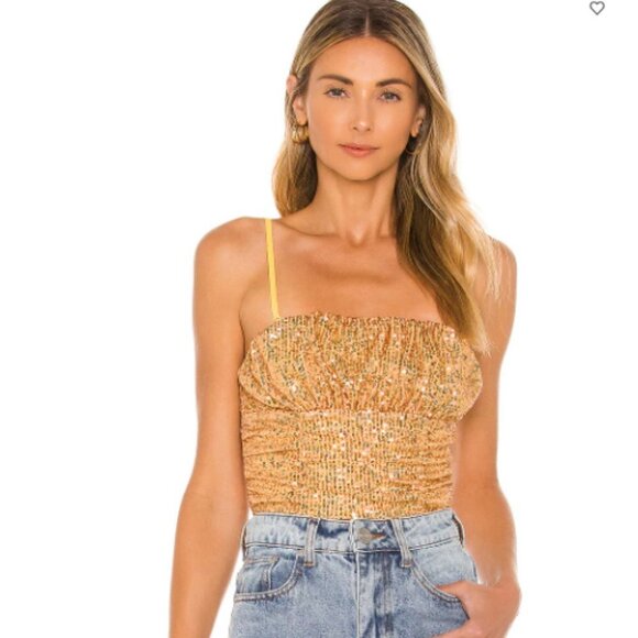 NWT Free People "Ta Da" Convertible Gold Sequin Top - Picture 1 of 9